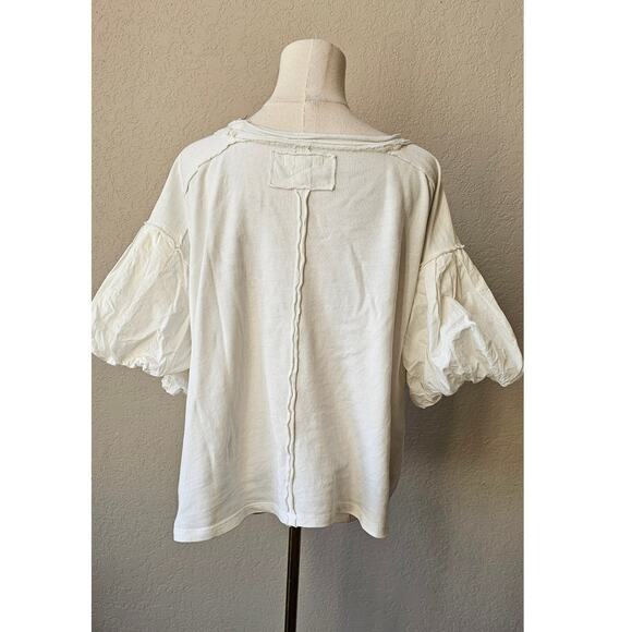 We The Free People Oversized Puff Short Sleeves Blossom Tee Shirt Women XS White - Picture 4 of 9